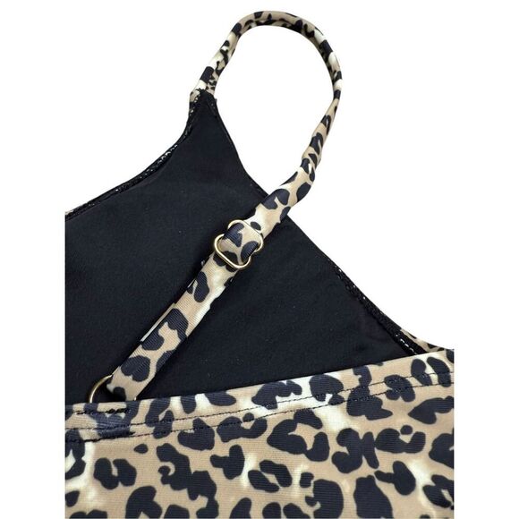 RELLECIGA Women's Large Leopard V Neck Shirred Tankini Swimsuit Top NEW - Picture 6 of 9